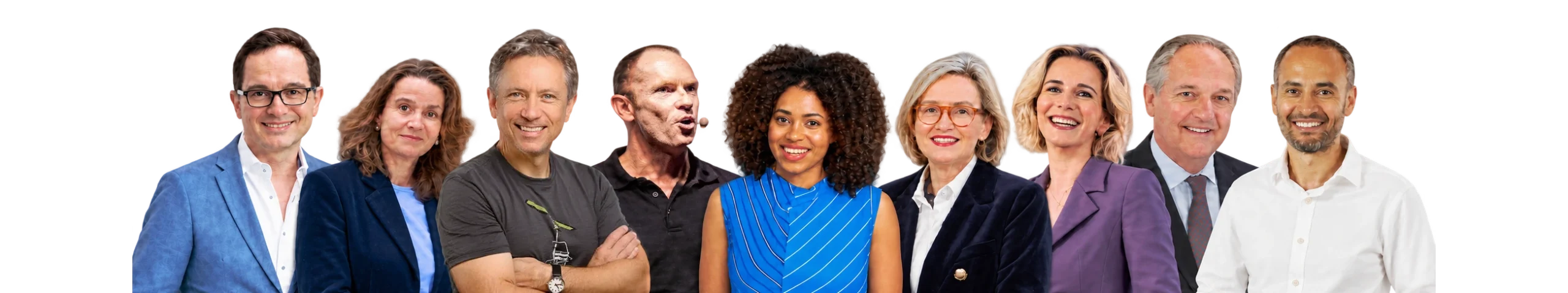 Speaker Ideas keynote speakers Peter Hinssen, Jahkini Bisselink, Raffaello D’Andrea, Jamie Anderson, Deborah Nas, Mairéad McGuinness, Elke Geraerts, Paul Polman and Andrew Bastawrous.